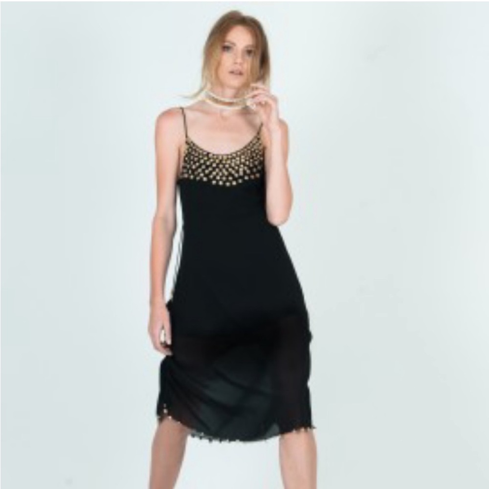 Ixiah Black And Gold Midi Dress